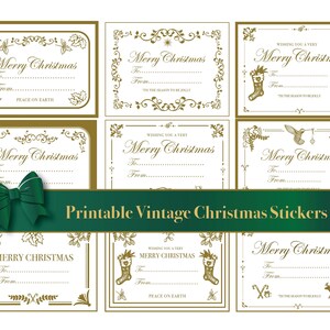 Vintage Christmas Stickers, Printable, Gold, Christmas Labels ...