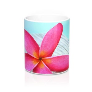 Pink Frangipani White Mug 11 oz for the Frangipani or Plumeria Lover