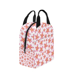 Insulted Lunch Bag With Handles For Your Picnic or Work Lunch in two Graphic Pink Frangipani or Plumeria Designs