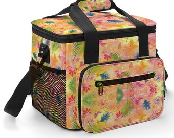 Multi Purpose Waterproof Large Picnic Bags with zip pockets in Hawaiian Gold tropical design