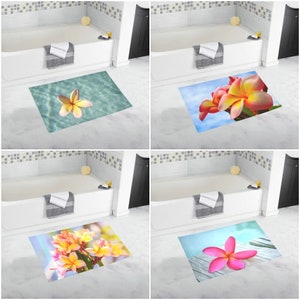 Frangipani or Plumeria Bath Mats / Rugs in large 20 x 32 inch size for your Bathroom