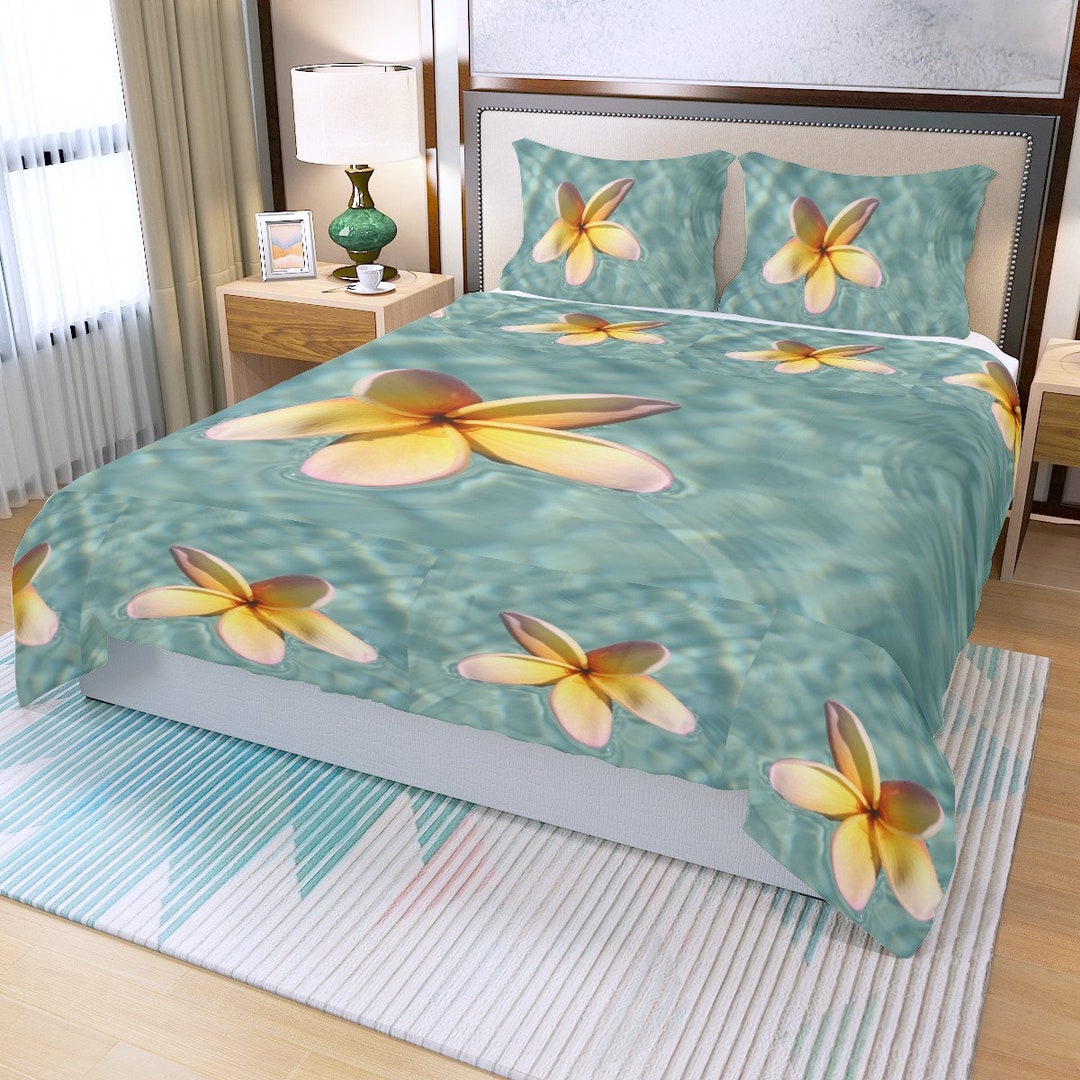 Floating Frangipani Polyester Doona or Duvet Bed Cover Set With Pillow