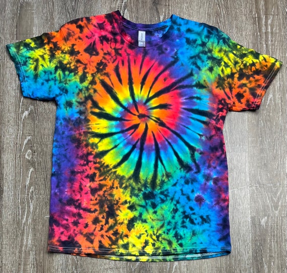 Rainbow Spiral Scrunch Tie Dye Large Ultra Cotton Gildan T shirt