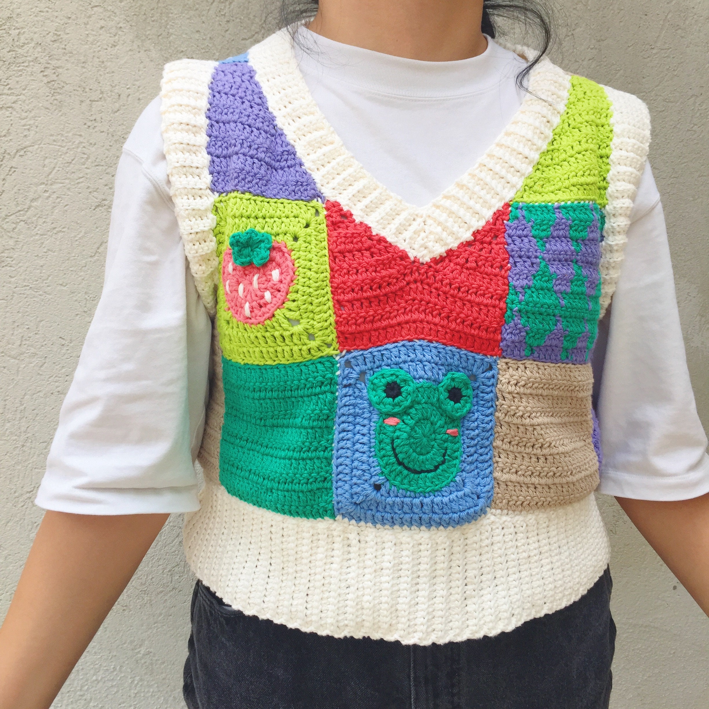 patchwork crochet sweater vest