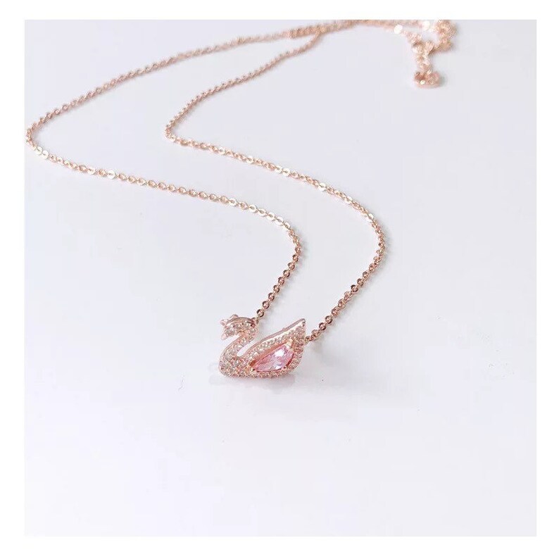 Pink crystal swan zircon elegant charm necklace luxury
