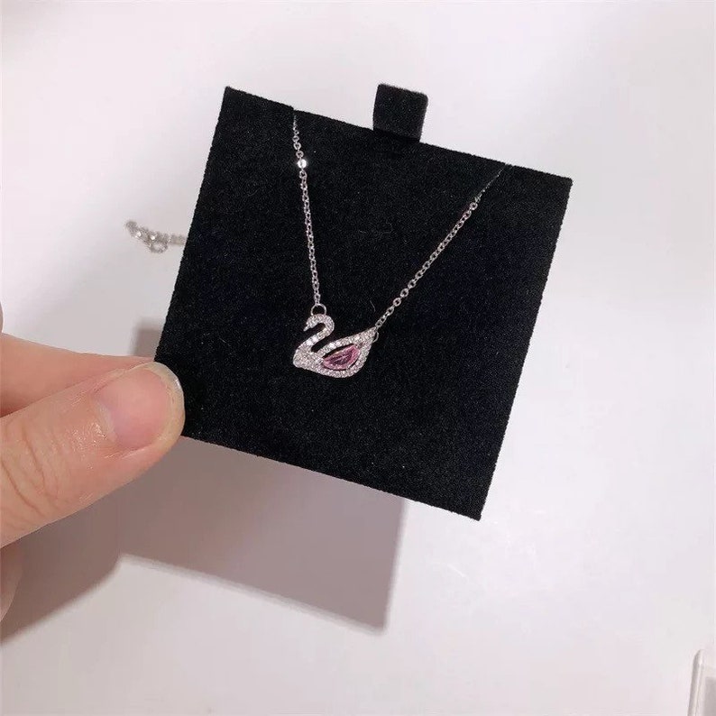 Pink crystal swan zircon elegant charm necklace luxury