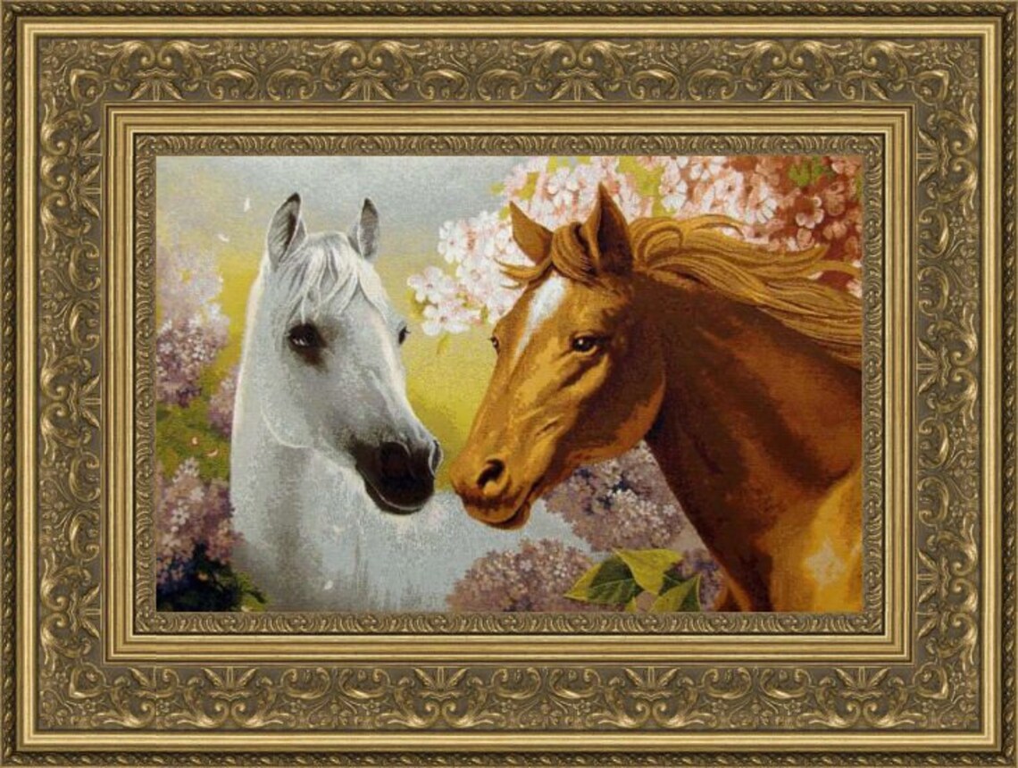 Two Horses Painting TAPESTRY Horse Portrait Wall Hanging Etsy