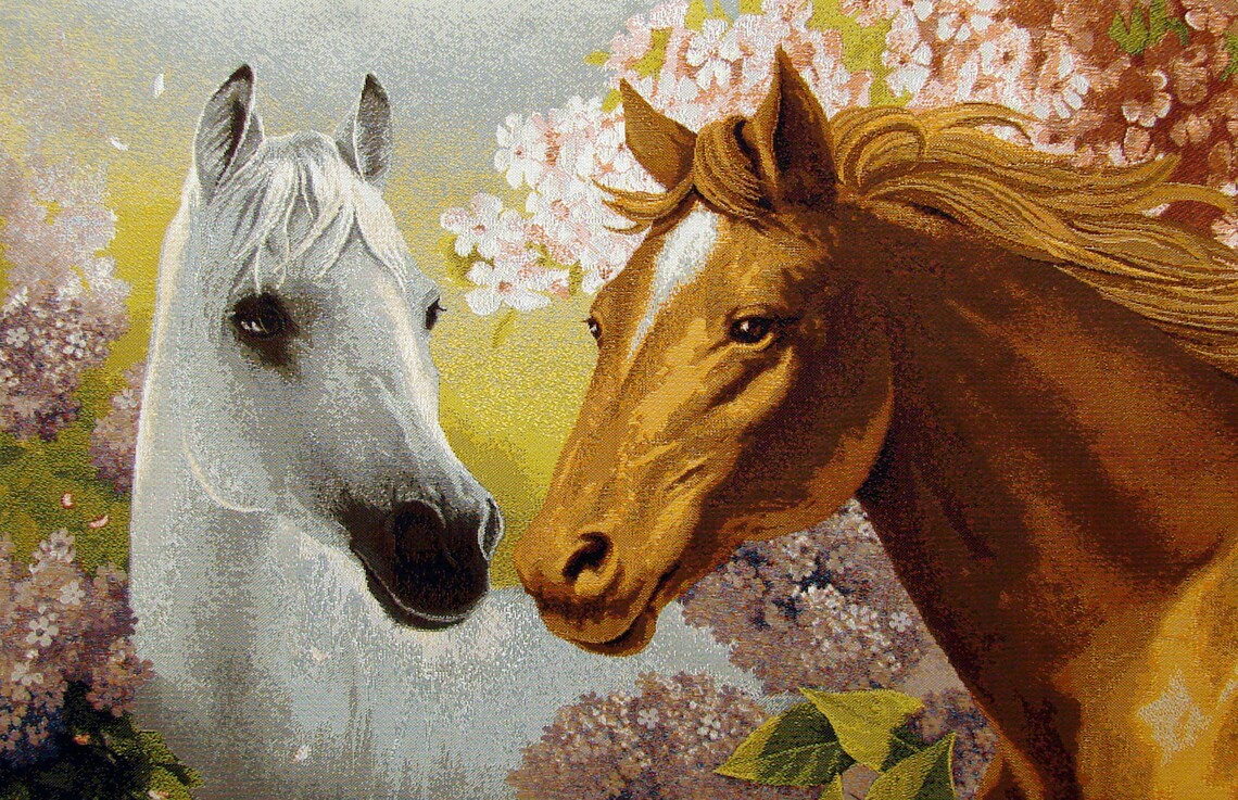 Two Horses Painting TAPESTRY Horse Portrait Wall Hanging Etsy