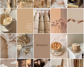 Beige Aesthetic Room Decor, Photo Wall Collage, Beige Room Decor, Neutral Room Decor, Beige Digital Download, 40 Count