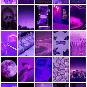 Purple Aesthetic Room Decor, Purple Photo Wall Collage, Purple Room ...