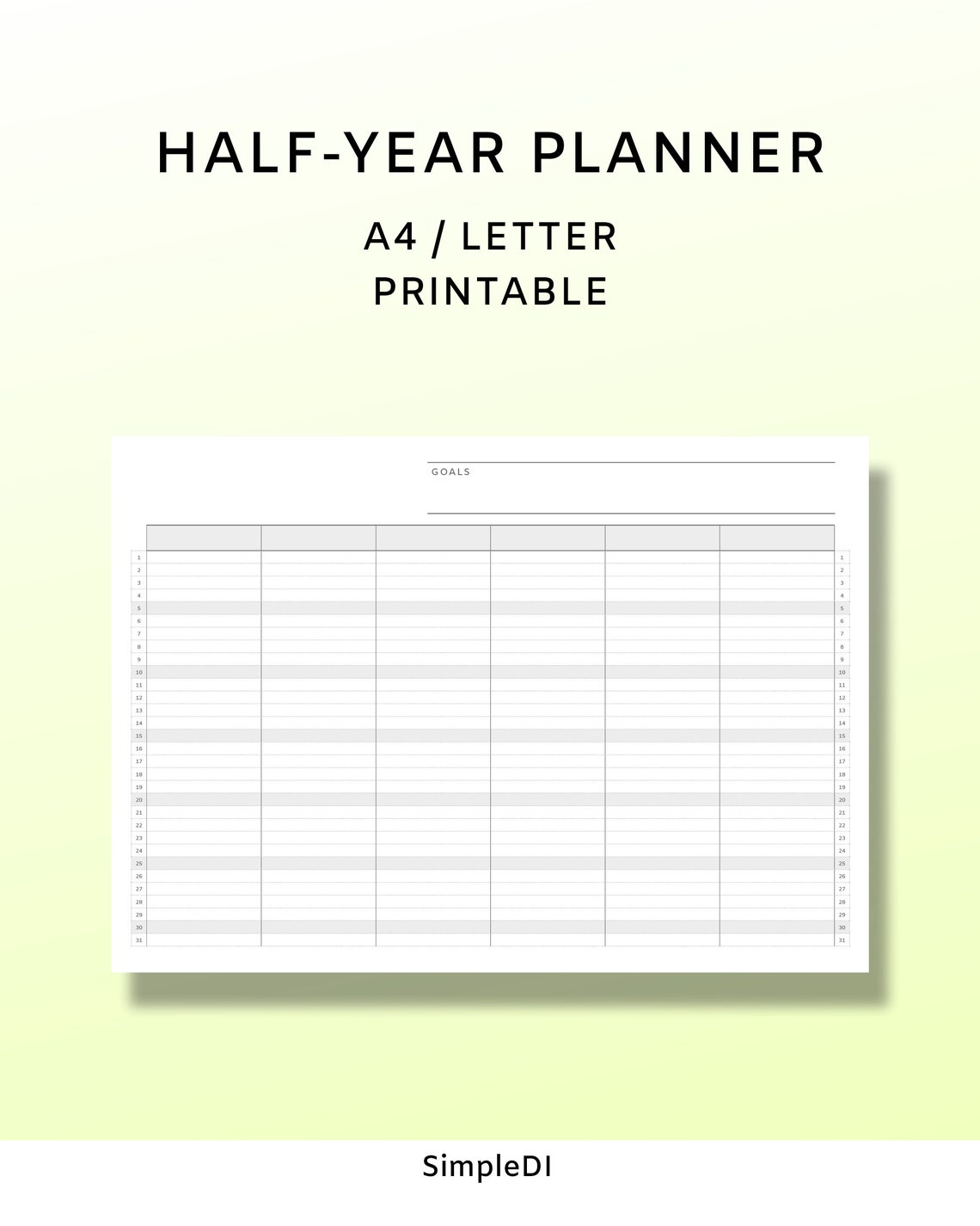 Half Year Planner_Printable Fillable_A4 US Letter Etsy