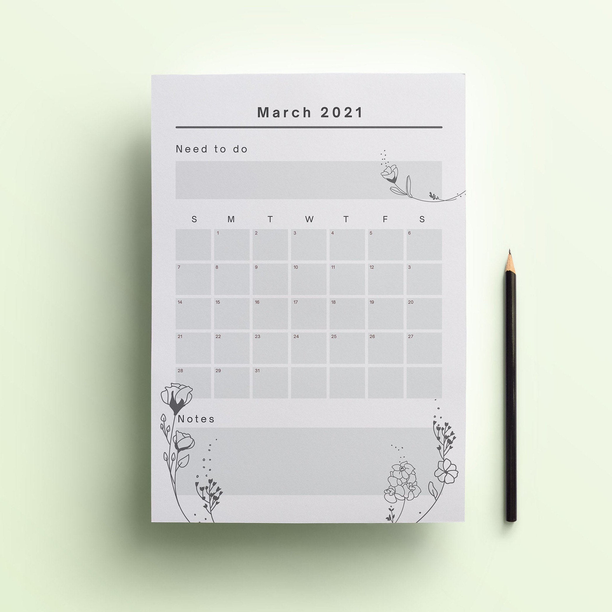 printable simple monthly calendar a4 a5 instant download etsy