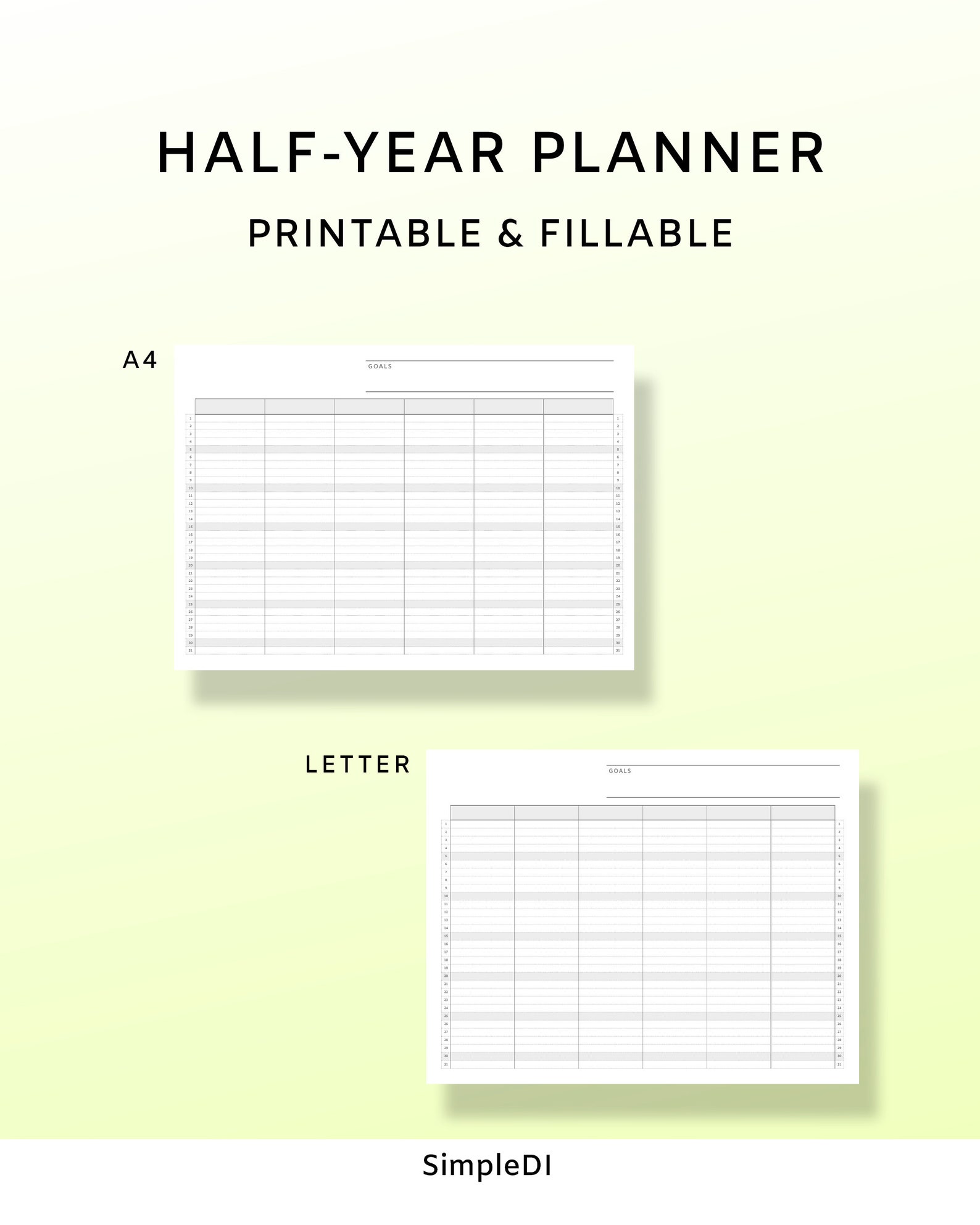 Half Year Planner_Printable Fillable_A4 US Letter | Etsy