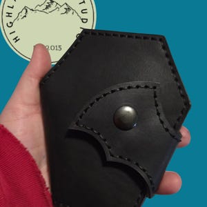 Black Bat Wing Coffin Leather Card Wallet: Hand Sewn Natural Leather