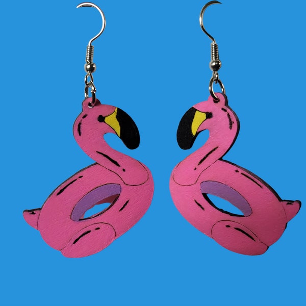Fun Flamingo 'Inflatable Tube' Wooden Dangle Earring Set