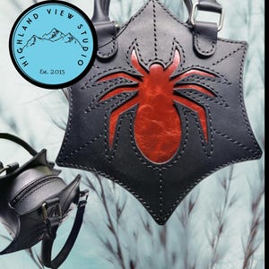 Gothic Spider Handbag | Handmade Leather Zippered Purse