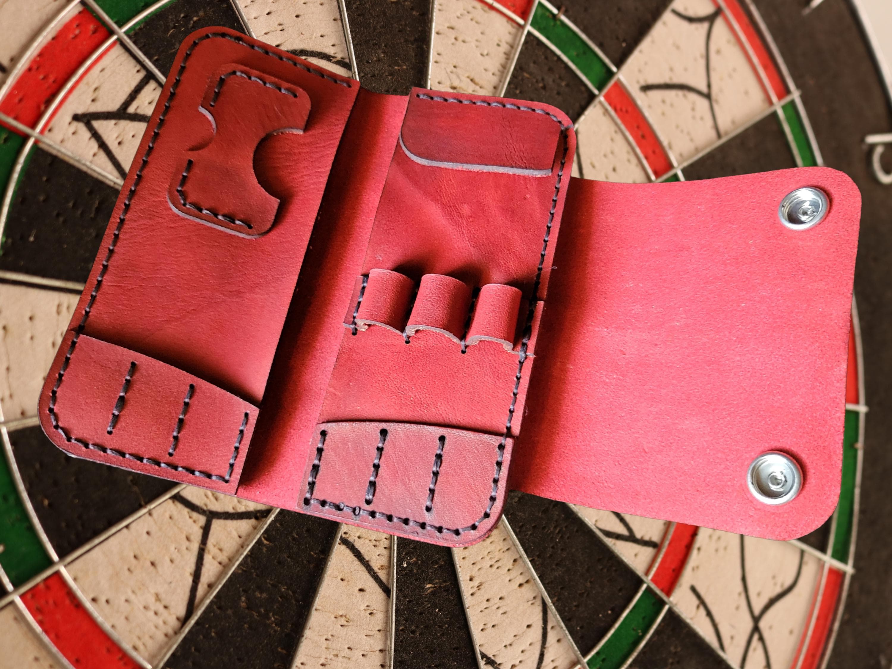 Red Leather Dart Case | Bi-Fold Case For Darts & Accessories | Handmade Gifts