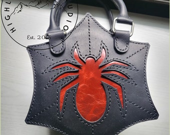 Gothic Spider Handbag | Handmade Leather Zippered Purse