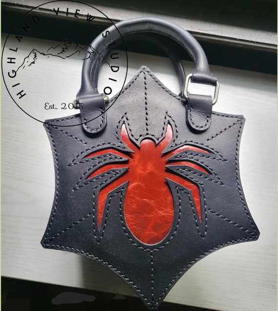 Gothic Spider Handbag Handmade Leather Zippered Purse
