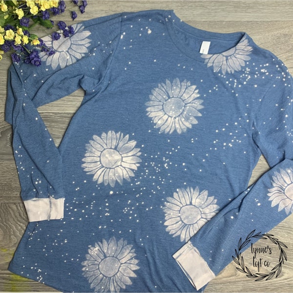 Sunflower Long Sleeve Bleached T shirt| Custom Long Sleeve Bleached Tee | Long Sleeve Tee | Bella Canvas Long Sleeve  | Sunflower T-Shirt