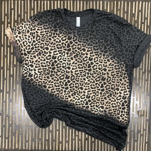 Leopard Acid wash Tshirt, Black Leopard Bleached Tee, distressed vintage reverse tie dye t-shirt, custom acid wash t-shirt
