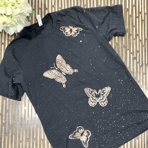 Acid Wash Butterfly T-Shirt: Bleached Unisex Tee