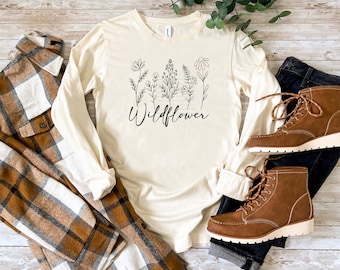 Wildflower Long Sleeve T-shirt: Botanical Bella Canvas Tee