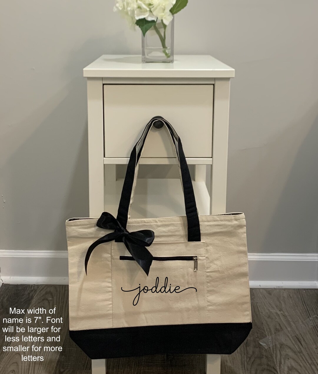 Large Canvas Personalized Zipper Tote | Custom Name Canvas Tote ...