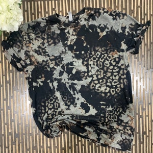 Black Leopard Acid wash tshirt, distressed reverse tie dye long sleeve t-shirt, black acid wash razorback tank top, popular now Tshirt