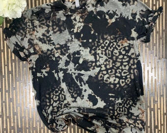 Next Level Black Leopard Acid wash Youth T-shirts , distressed vintage reverse tie dye t-shirt, custom acid wash t-shirt, Leopard T-shirt