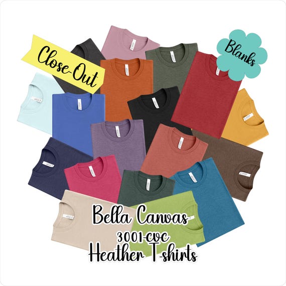 Bella Canvas 3001 CVC Heather T-Shirt Blank, Unisex Tee, XS-2XL