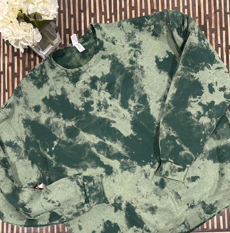 Forest Green Acid Wash Hoodie or Sweatshirt, Custom Vintage Hoodie, Acid Wash Hoodie, Distressed Vintage Look Hoodie, Acid Wash Sweatshirts image 2