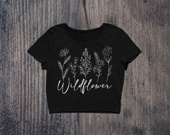 Wildflower Fitted Crop Top, Fitted Flower Crop Top, Bella Canvas Crop Top, Custom Wildflower Crop Top