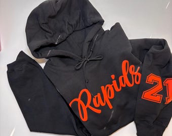 Custom Sports Team Hoodie, Puff Print Mascot, Varsity Font