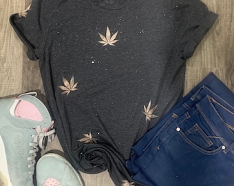 Bleached Pot Leaf Tee, Vintage Unisex Marijuana T-Shirt
