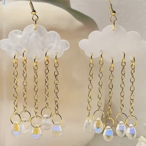 Rain Cloud Dangle Earrings: Kawaii Acrylic Raindrop Earrings