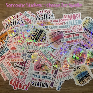 Sarcastic Permanent Vinyl Stickers,  15 designs, (1-14 pc), Sarcastic Holographic Stickers, Funny Rude Stickers, Laptop, Tumbler stickers