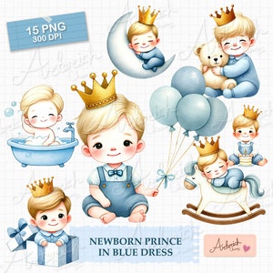 Aquarell Baby Junge Clipart, niedliche Neugeborene Clipart für kommerzielle Nutzung, transparente PNGs, weicher pastellblauer Farbton