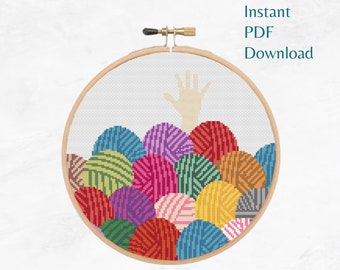Craft Room Cross Stitch Pattern Drowning In Yarn - Modern Cross Stitch Pattern - Instant PDF Download - Simple Crochet Pattern - Craft Hoard