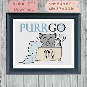 Purrgo Zodicat - Virgo Zodiac Cat Cross Stitch Pattern - Star Sign Decor - Instant PDF Download - Asrological Counted Cross Stitch