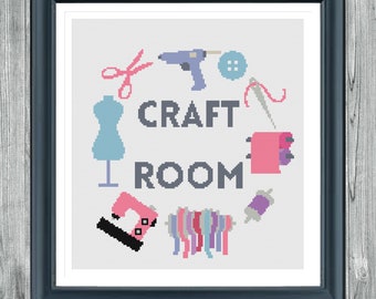 Craft Room Sign Decor - Simple Modern Cross Stitch - Downloadable PDF - Counted Cross Stitch - Gift For Crafters  Gift For Her - Sewing Gift