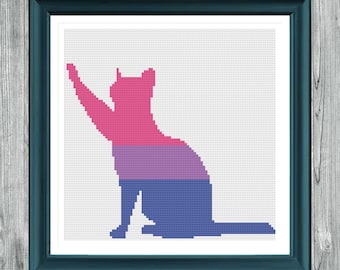 Bisexual Pride Flag Colours Cat Cross Stitch Pattern - Instant PDF Download - Simple & Easy Cross Stitch For Beginners - Modern Cross Stitch