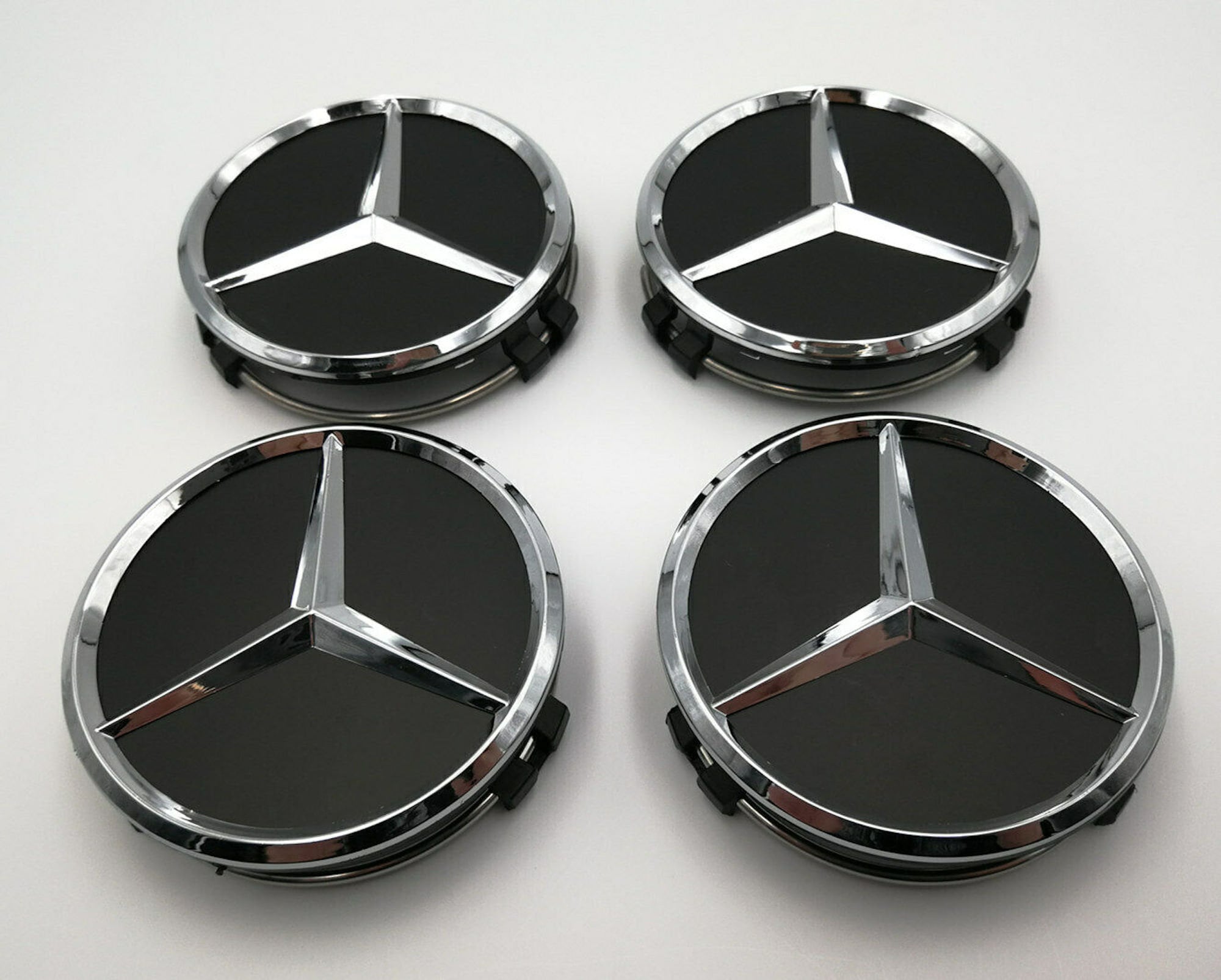4pcs Mercedes Wheel Center Hub Caps Emblem Black chrome 75mm for