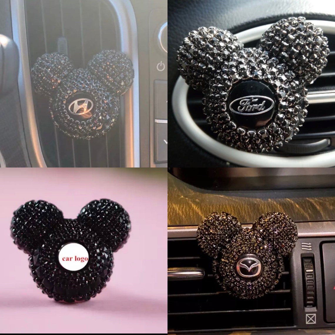 Disney Mickey Mouse Car Logo Rhinestone Air Freshener Black Etsy