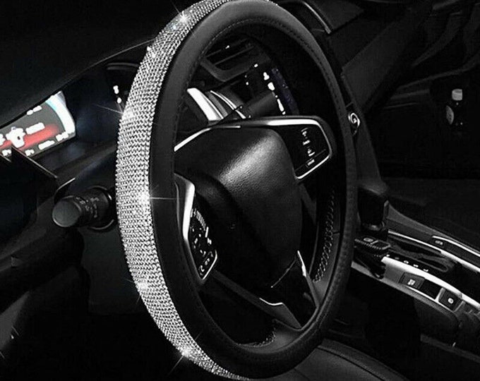 Bling Shiny Rhinestone 2pcs Car Steering Wheel Cover Easy Wrap Non Slip - Foto 5
