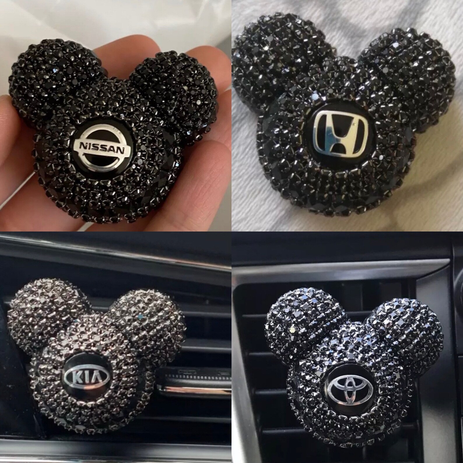 Disney Mickey Mouse Car Logo Rhinestone Air Freshener Black Etsy