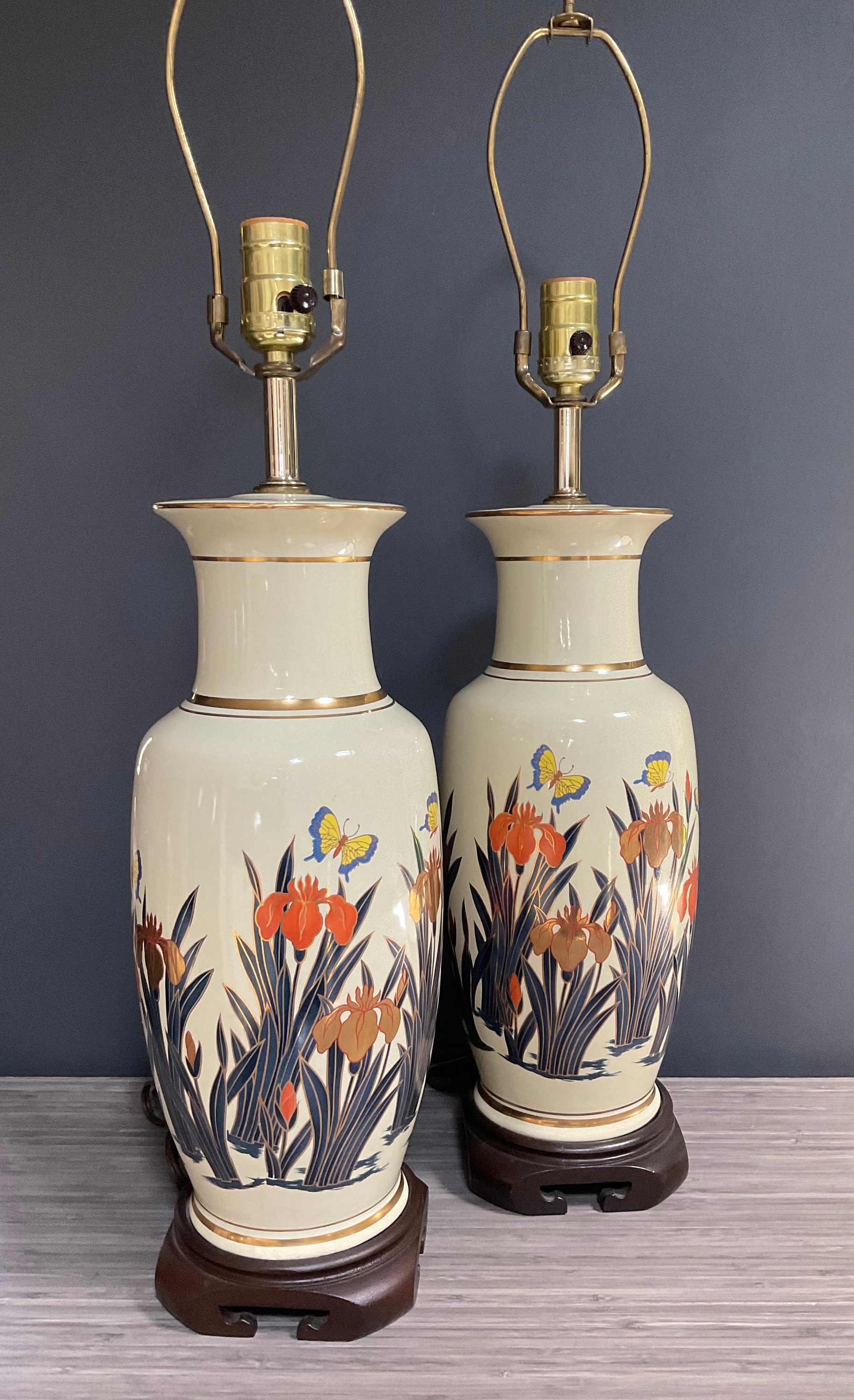 Murray Feiss Porcelain Table Lamp Japanese Style Set of 2 VTG 80 s Signed