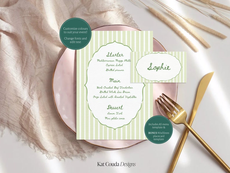 Fully Customisable | Hand Drawn Stripe Wedding / Event Menu Template ...