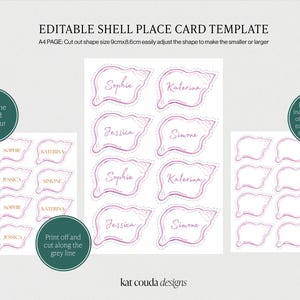 Shell Place Card Editable Template | Hand Painted Border | Bridal ...