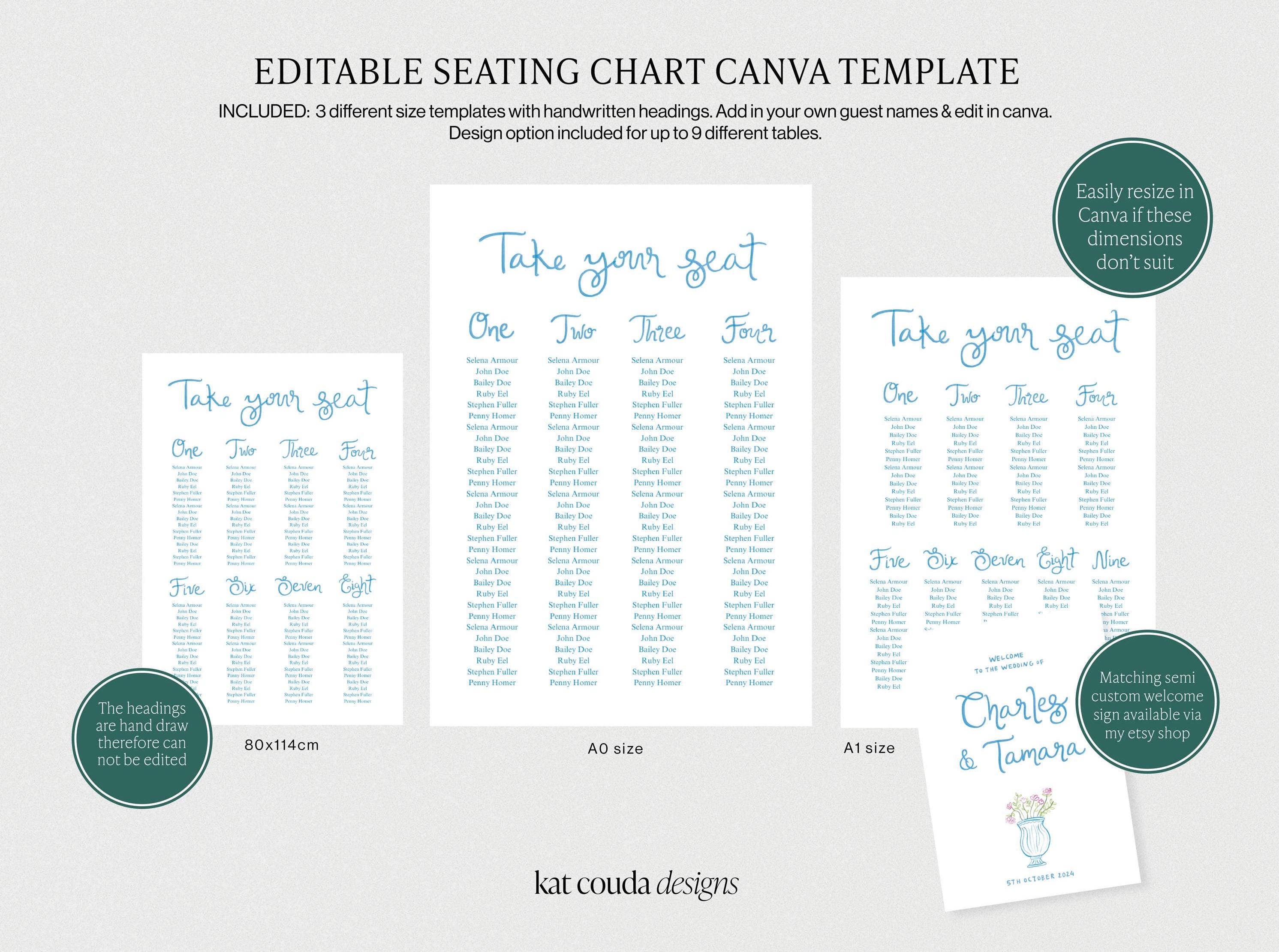 Editable Seating Chart Template With Hand Drawn Headings | Wedding ...